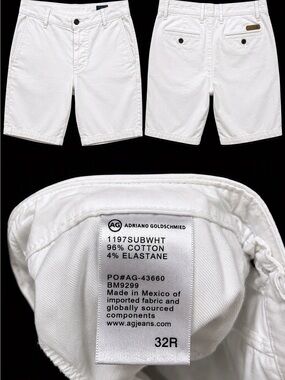 Ag Adriano Goldschmied White Cotton-Blend Flat Front Shorts